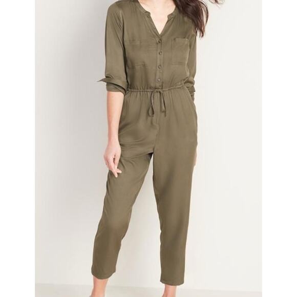 Old Navy Long Sleeve Waist Defined Utility Jumpsuit Olive Green Size S - Picture 1 of 7